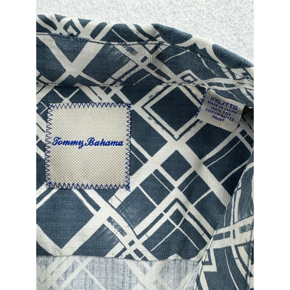 Tommy Bahama Mens Sz XXL Shirt 100% Silk Art Deco Retro Camp Shirt Antique Blue - Picture 5 of 16